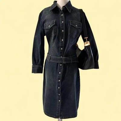Vestido De Colección Años 90 Denim Lavado Oscuro Abotonado Mods Internacional Talla 12 Foto 1 de 4