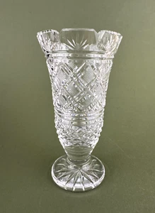 Waterford signierte georgianische Erdbeere ausgefallen geschliffene Kristall Blumenvase mit Fuß 7 Zoll - Bild 1 von 11