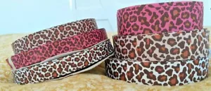 1 metre 22mm/38mm wide LEOPARD PRINT GROSGRAIN RIBBON NATURAL, HOT PINK, WHITE - Picture 1 of 7