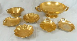 Pickard 7 Pcs Gold Encrusted Leaf Collection Rose & Daisy Art Deco Bowls - Picture 1 of 15