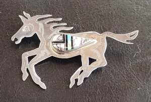 Native American Sterling Silver Pin with Opal,Agate, SIGNED Annie Chapo 7.2g - Picture 1 of 6
