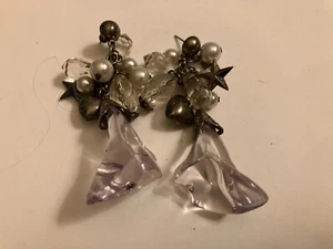 Orecchini pendenti traforati pendenti perline trasparenti grosse VINTAGE ESTATE - Foto 1 di 2