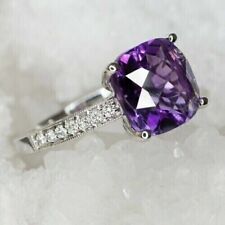 Cushion Cut Lab-Created Amethyst Diamond Engagement Ring 14K White Gold Plated