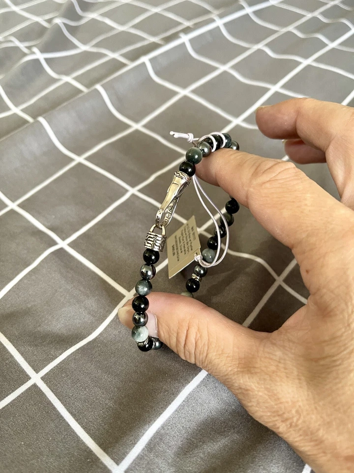 Nuevo brazalete John Hardy Sil para hombre con cuentas de ónix negro, ojo de águila y hematita de 6 mm Foto 1 de 1