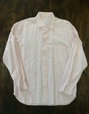 Camisa de vestir Ermenegildo Zegna para hombre rosa tejida a rayas mezcla de algodón y lino 43/17 Foto 1 de 4