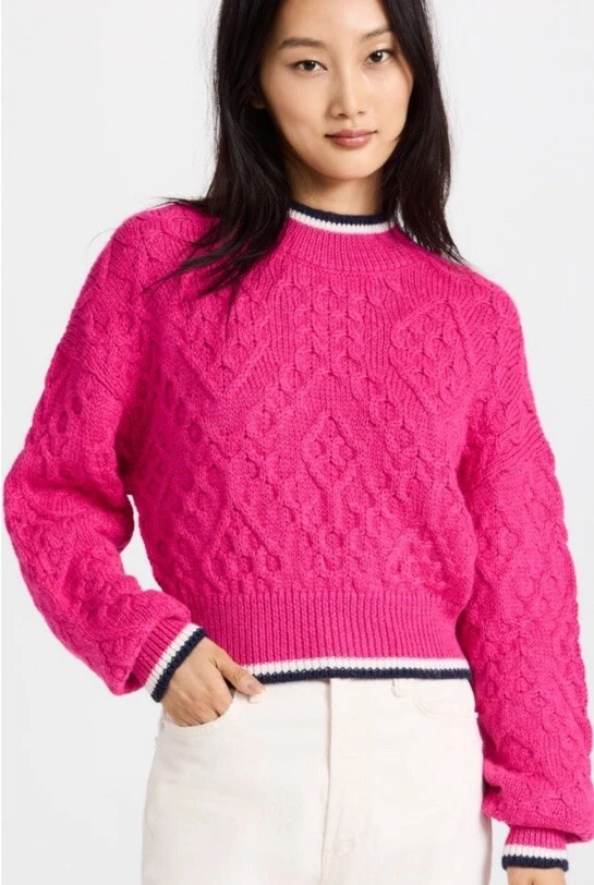 Suéter de malha Mother Mock Jumper crop robusto tamanho M rosa quente MSRP $325 novo em folha - Imagem 1 de 4