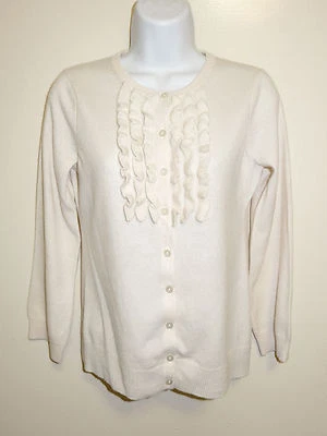 CARDIGÃ AQUA 100% CASHMERE INVERNO BRANCO GOLA REDONDA BABADOS NA FRENTE SUÉTER GG - Imagem 1 de 4