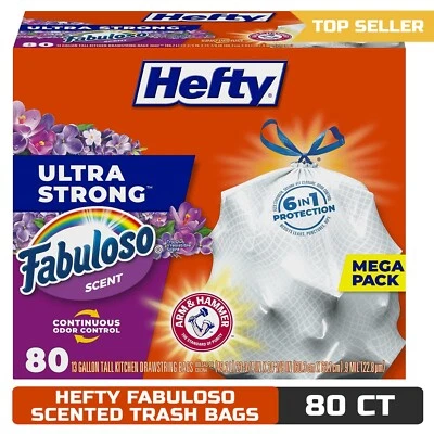 Hefty Ultra Strong Tall Kitchen Trash Bags, Fabuloso Scent, 13 Gallon, 80 Count