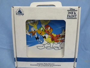 Disney Parks Ink & Paint Ceramic Salad Plate Set of 4 Snow White Pinocchio New - Picture 1 of 4