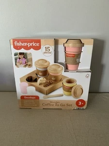 Fisher Price Wooden Coffee To Go Playset 15 Pieces Pretend Play- New & Sealed - Picture 1 of 5