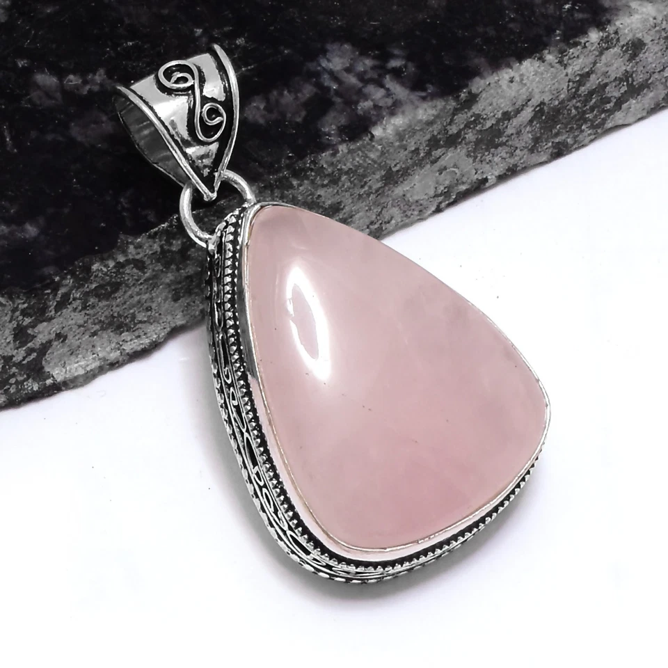 Rose Quartz Antique Ethnic Handmade  Gift Pendant Jewelry 2" P-591 - Изображение 1 из 1