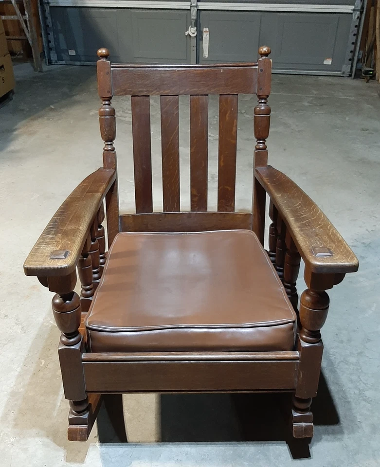 Antiguo movimiento balancín Charles Limbert Mission roble artes y manualidades diseño único Foto 1 de 4