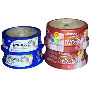 NEW Memorex & OD Double Layer 4 25 Packs DVD+R DL 8.5 GB 240 Min 2.4x Blank DVDs - Picture 1 of 12