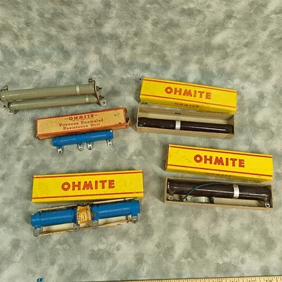 De colección OHMITE Esmalte Vítreo Resistencia Wirewound y Choke Lote 5 piezas Nuevo de Lote Antiguo con Cajas Foto 1 de 4