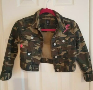 Gap Kids girl camouflage & glitter star denim jacket; Medium (8) EUC - Picture 1 of 4