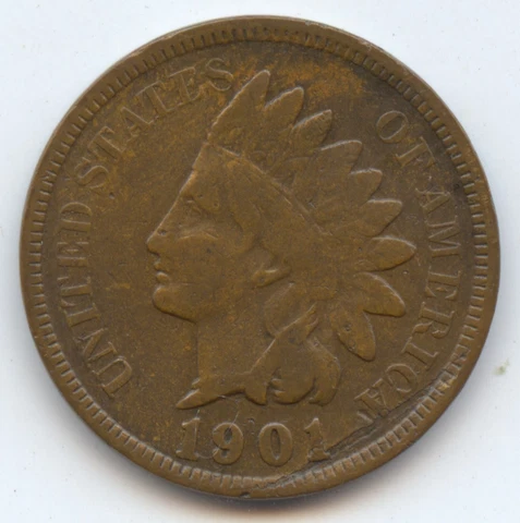 Error 1901 Indian Cent (#6625) Planchet Defect Near Date Cover