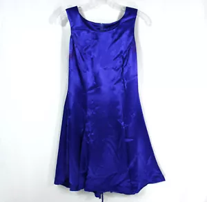 Vintage Be Smart Blue Satin Sleeveless Lace Up Cocktail Tank Mini Dress S 1990s - Picture 1 of 9