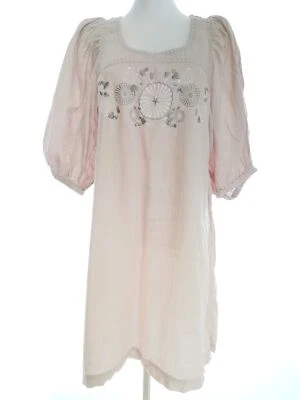 Part two  Größe 42 Beige Midi Shift Kleid Leinen Manche 3/4 Spitzenstickerei - Bild 1 von 4