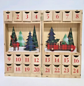 Wooden Christmas Advent Calendar Book Folding Plaid Design - Picture 1 of 9