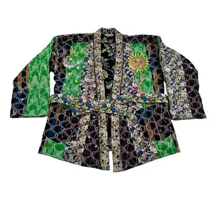 Karma Patchwork Kimono Abrigo Acolchado Luna Sol Horóscopo, Cinturón, Bolsillos COMO NUEVO - Imagen 1 de 24