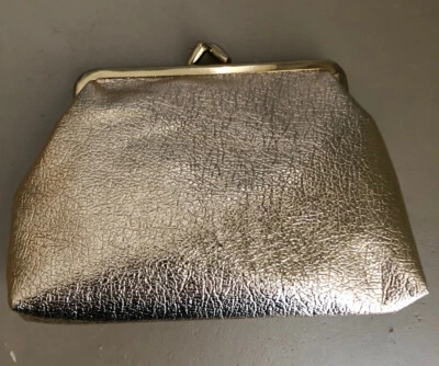 Vintage Gold-colored Clutch Purse w Change Purse Plastic New - Image 1 of 2