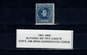 SELLO ESPAÑA 1901 ALFONSO XIII. NUEVO 248** (MNH) SIN FIJASELLOS NUMERACÓN CEROS - Imagen 1 de 1