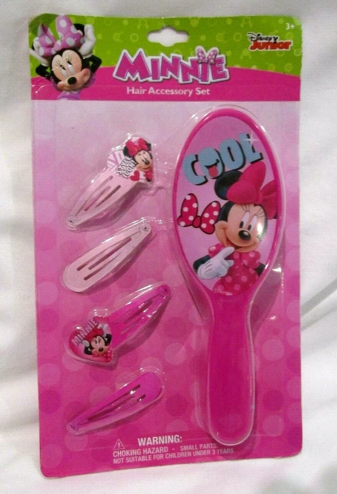 Minnie Mouse 6" Molded Character Detangling Hair Brush and 4 Hair Barrettes-New! - Imagem 1 de 1
