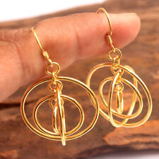 Yellow Gold Dangle Earring Solid 925 sterling Silver Jewelry