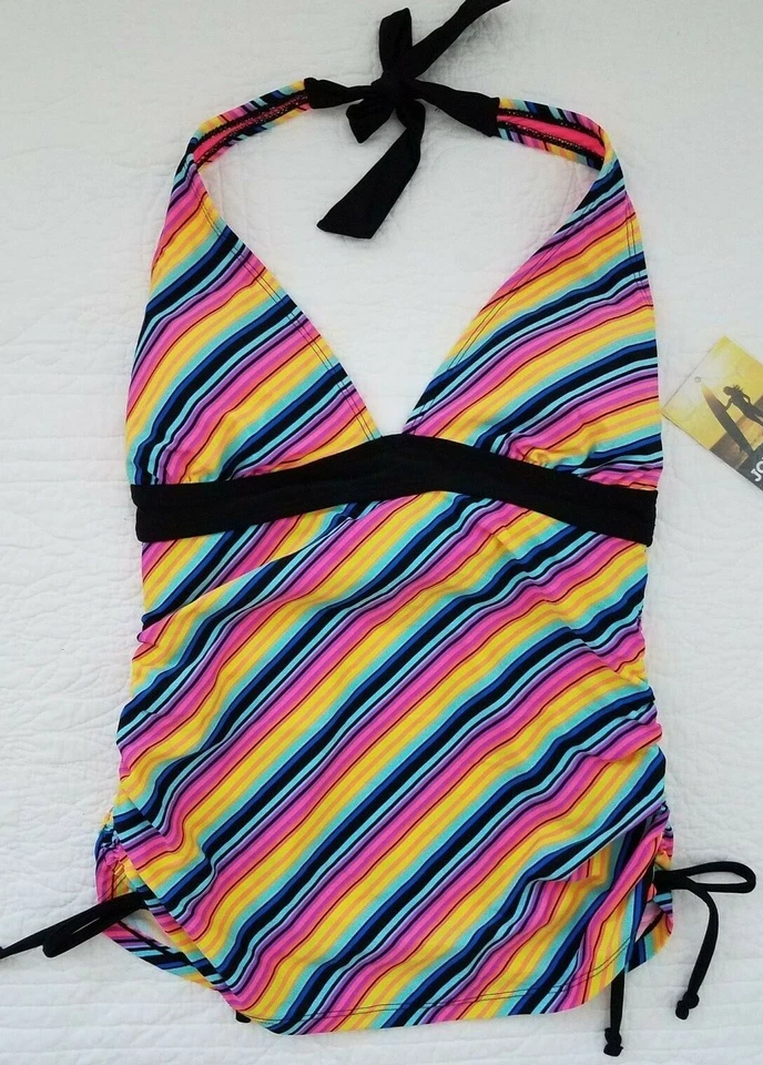 NUEVO JOE BOXER JUNIORS TANKINI HALTER ESTILO ARCO IRIS NEGRO RAYAS TALLA M Foto 1 de 4