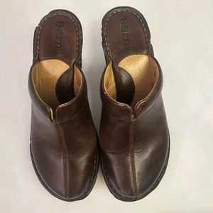Womens Born Brown Leather Heel Wedge Mules Sz 6 Slip On Casual Preppy Y2K S094 - Picture 1 of 8