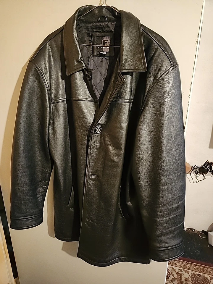 Men's Black Leather Button Jacket Size XLT  J Ferrar - Imagem 1 de 4
