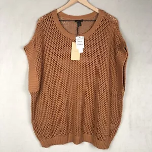 NWT HALOGEN Nordstrom 100% Cotton Sweater 3X Copper Brown Short Sleeve Loose - Picture 1 of 10