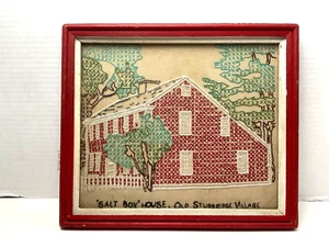 Vintage Salt Box House Old Sturbridge Village Needlepoint Framed 11''x10' Owned - Picture 1 of 2