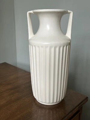 VINTAGE 1950s KINGSTON POTTERY Hull tall white ceramic Grecian urn vase MCM - Image 1 of 4