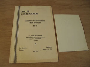 WWII Era 1943 COMMENCEMENT Program/Invite~"GEORGE WASHINGTON" High L.A. CA~ - Picture 1 of 7