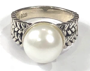 CFJ Sterling Silver Ring Button Pearl Woven Band - Size 8 - Picture 1 of 14