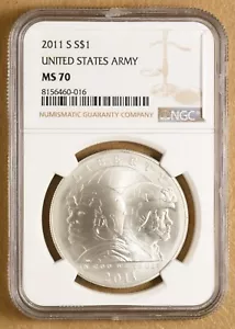 2011 S United States Army Commemorative Silver Dollar NGC MS70 - Picture 1 of 2