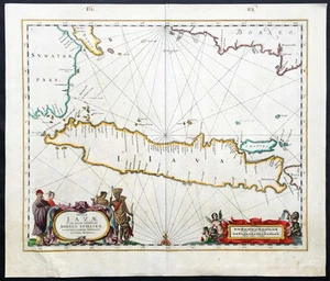 1650 Jansson Large Antique Map Island of Java Indonesia, Batavia East India Co. - Picture 1 of 3