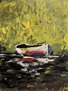 Original ACEO ATC Gemälde Boot Boote See Wasser Teich Miniatur klein Kunst - Bild 1 von 6