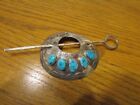Native American Silver & Turquoise Pony Tail Holder Hallmarked D.C. Thomas