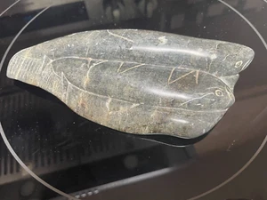 Inuit Stone Carving Fish Signed Bertha 970 - 7" long by 1.25" high - Picture 1 of 8