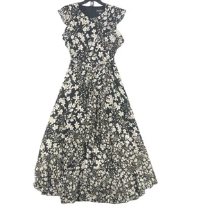 Jessica Howard Dress Womens 8 Flowy Floral Ruffle Maxi Belted Hi Low Black - Picture 1 of 15