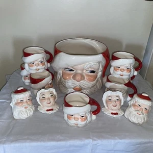 Vintage anni '50 Babbo Natale Eggnog Punch Bowl e 7 tazze di Babbo Natale, (2) set shaker - Foto 1 di 18