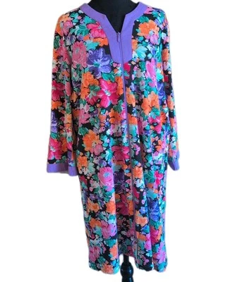 Abrigo Miss Elaine Med Floral Algodón Tejido Cremallera Casa Plumero Kaftan Nuevo con Etiquetas Foto 1 de 4