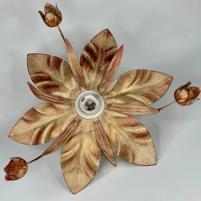 Lámpara de techo vintage italiana Progalux hojas de oro cepillado y flores Toleware Foto 1 de 4