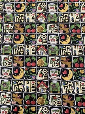 Tela negra vintage 1994 Mary Engelbreit VIP FAMILY HOME Love Cherries 36" x 44 Foto 1 de 3