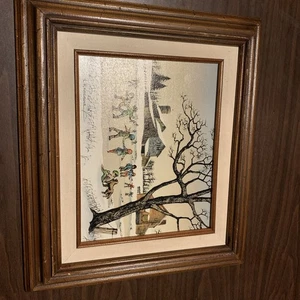 H. Hargrove "The Ice Skating Pond" Winter Scene Oil Painting On Canvas Framed - Picture 1 of 3