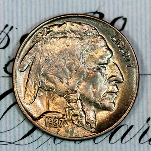 * 1937-D 3 LEGS * SOLID+ GEM BU MS BUFFALO NICKEL * FROM ORIGINAL COLLECTION - Picture 1 of 4