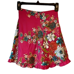 Girls Skirt Hand Beaded Pink Ruffled Tropical Floral Bright Uttam Kids Size 6-8 - Picture 1 of 12