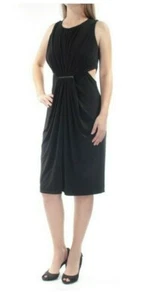 Vestido negro CATHERINE MALANDRINO NUEVO CON ETIQUETAS $228 recortado recogido forrado frontal talla 8 - Imagen 1 de 7